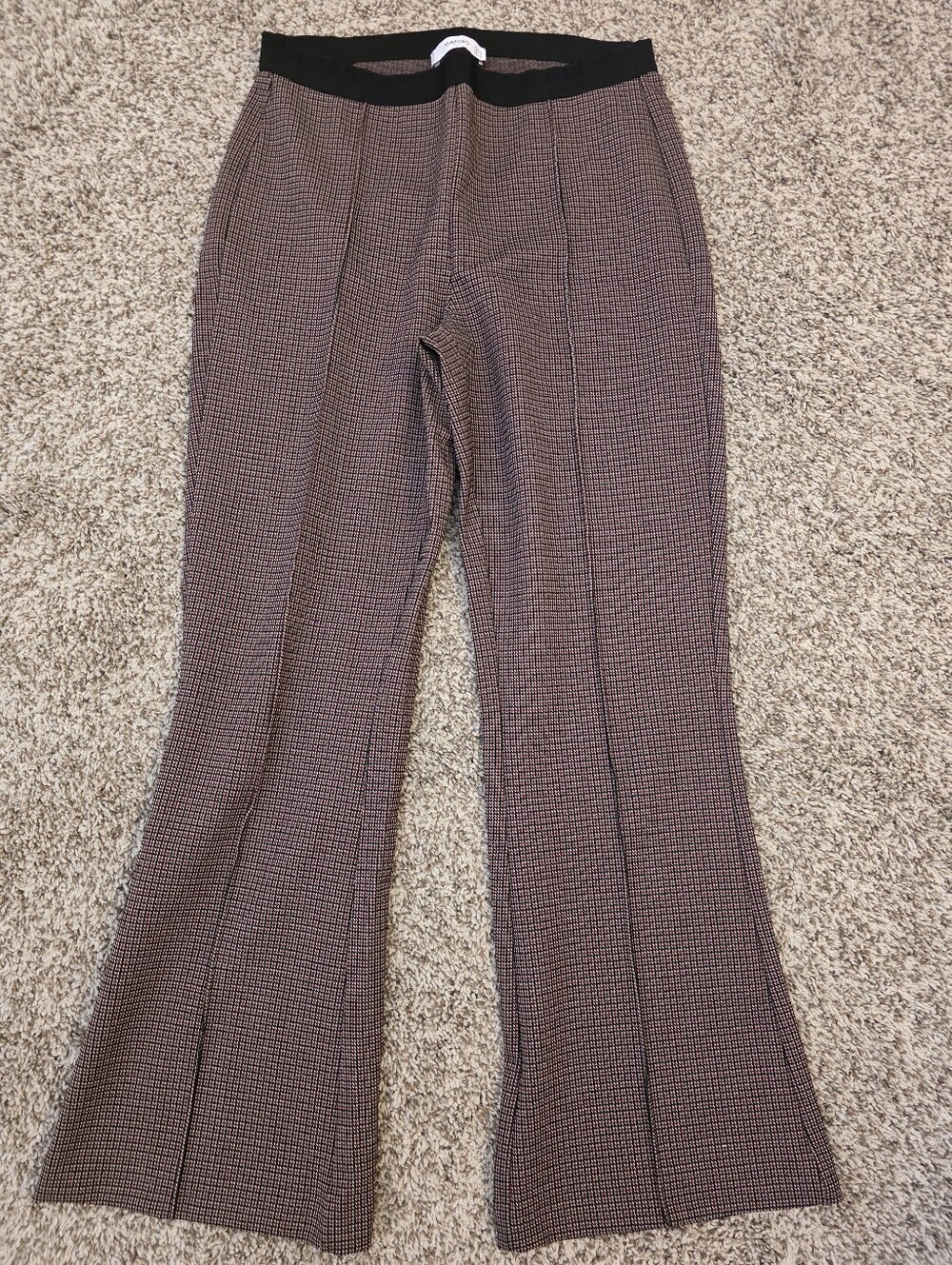 Mango Brown Checked Flare Pants with Black Waistband Size Small